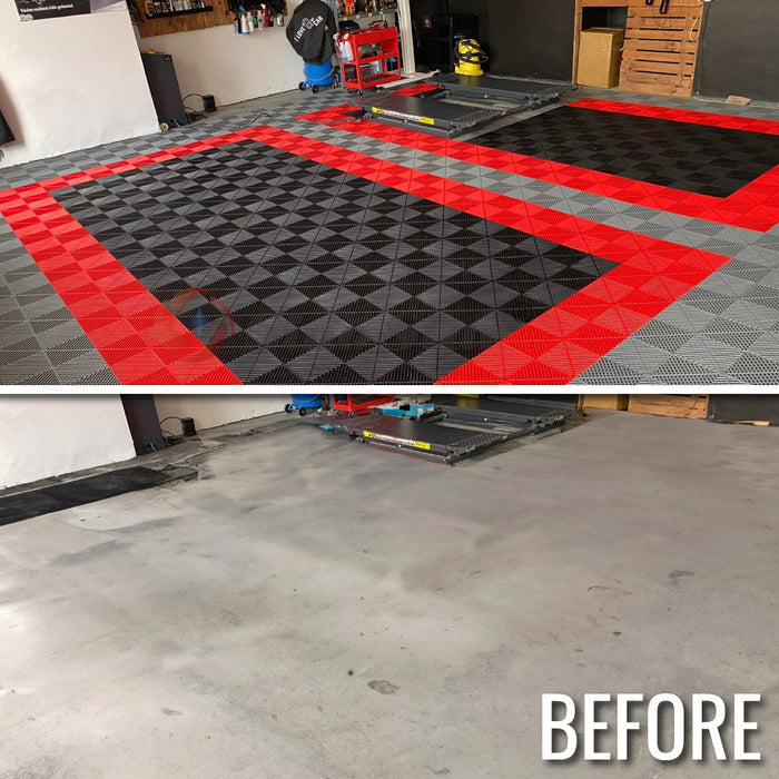 Garage Tile - <b>BLACK</b> - Interlocking Polypropylene Flooring | DECKO <b>DURANTE</b> (400x400x18 mm tile)