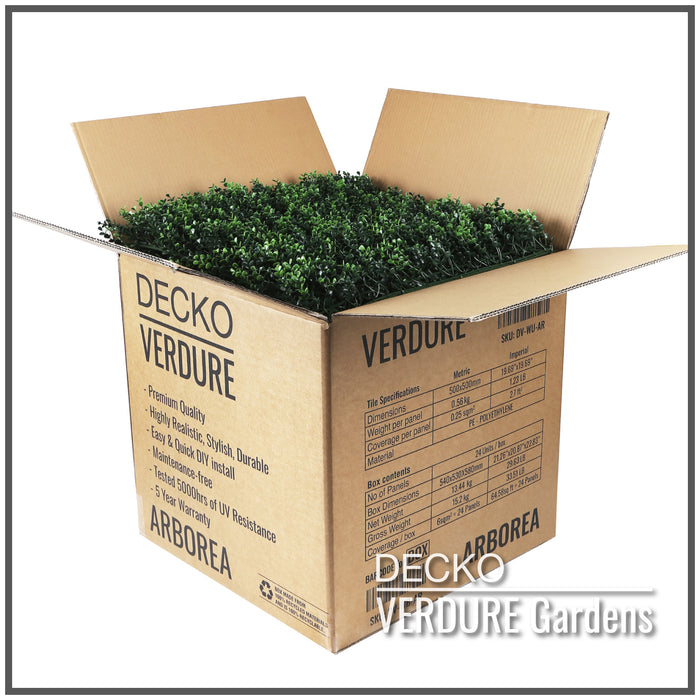 Artificial Plants Green Wall Panel | DECKO VERDURE (Box of 24 panels = 6m<sup>2</sup>) <b>choose 500x500mm panel style</b>