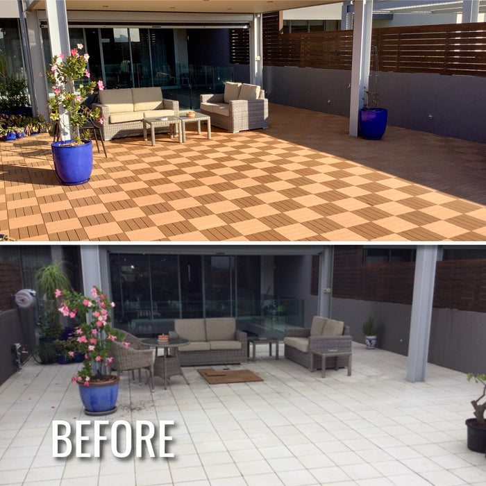 <b>Deck Tiles</b> - Premium WPC Interlocking | DECKO (300x 300x20 mm tile) - <b>select colour</b> - (One Piece)
