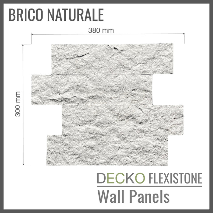 Flexible 3D Stone Wall Panels - <b>BRICO NATURALE</b> - Box of 12 Interlocking Peel-and-Stick Panels <b>1.08m<sup>2</sup></b> coverage | DECKO Flexistone