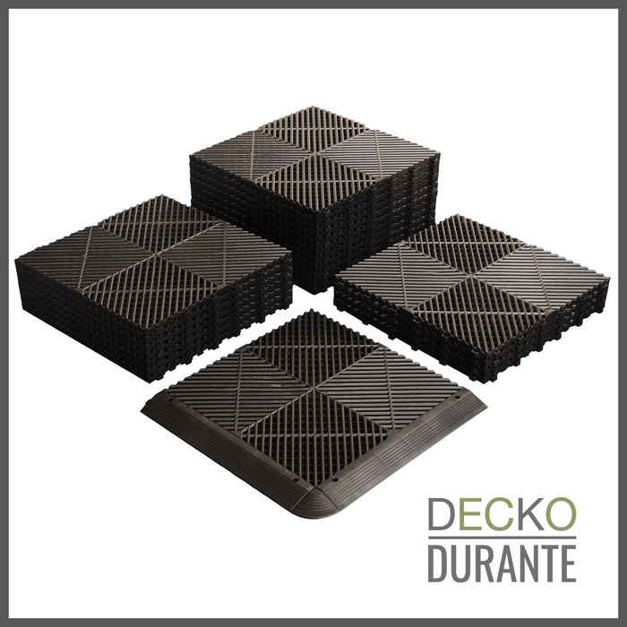 Garage Tile - <b>BLACK</b> - Interlocking Polypropylene Flooring | DECKO <b>DURANTE</b> (400x400x18 mm tile)
