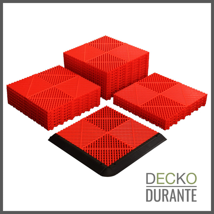 Garage Tile - <b>RED</b> - Interlocking Polypropylene Flooring | DECKO <b>DURANTE</b> (400x400x18 mm tile)