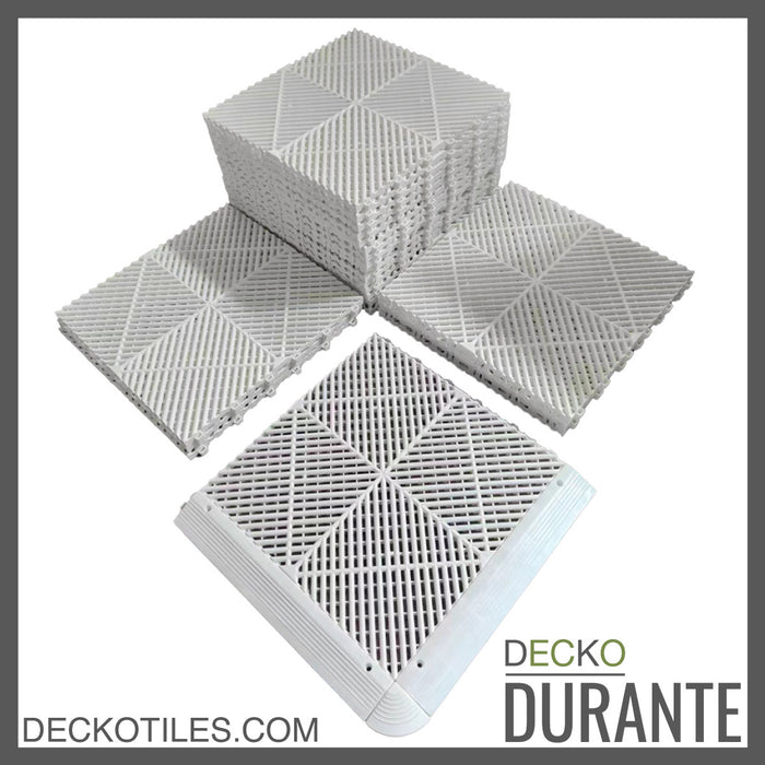 Garage Tile - <b>WHITE</b> - Interlocking Polypropylene Flooring | DECKO <b>DURANTE</b> (400x400x18 mm tile)