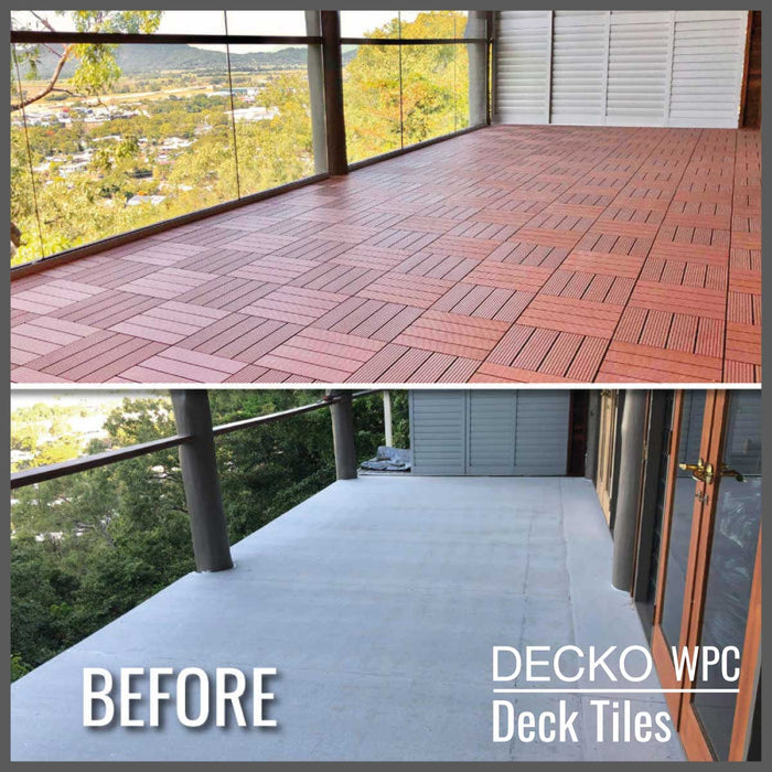 <b>Deck Tiles</b> - Premium WPC Interlocking - <b>BROWN</b> | DECKO (300x300x20 mm tile) - (One Piece)
