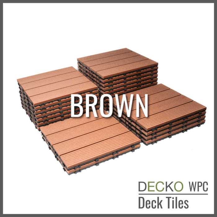 <b>Deck Tiles</b> - Premium WPC Interlocking - <b>BROWN</b> | DECKO (300x300x20 mm tile) - (One Piece)
