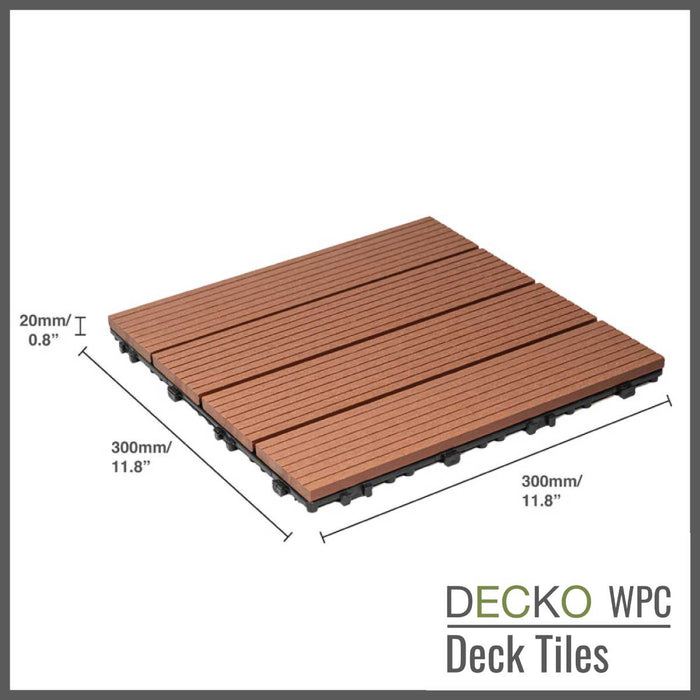 <b>Deck Tiles</b> - Premium WPC Interlocking - <b>BROWN</b> | DECKO (300x300x20 mm tile) - (One Piece)