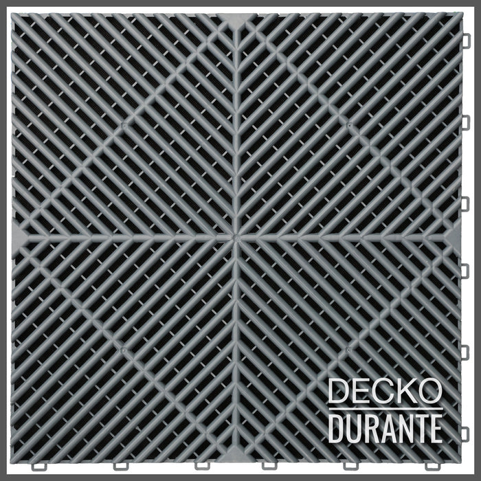 Garage Tile - <b>GREY</b> - Interlocking Polypropylene Flooring | DECKO <b>DURANTE</b> (400x400x18 mm tile)