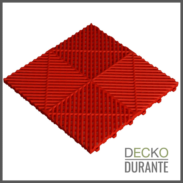 Garage Tile - <b>RED</b> - Interlocking Polypropylene Flooring | DECKO <b>DURANTE</b> (400x400x18 mm tile)