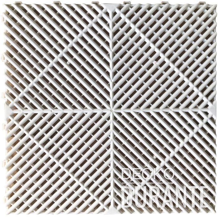 Garage Tile - <b>WHITE</b> - Interlocking Polypropylene Flooring | DECKO <b>DURANTE</b> (400x400x18 mm tile)