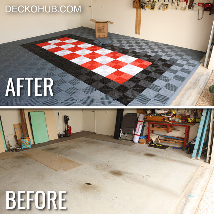 Garage Tile - <b>GREY</b> - Interlocking Polypropylene Flooring | DECKO <b>DURANTE</b> (400x400x18 mm tile)