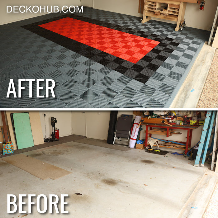 Garage Tile - <b>GREY</b> - Interlocking Polypropylene Flooring | DECKO <b>DURANTE</b> (400x400x18 mm tile)
