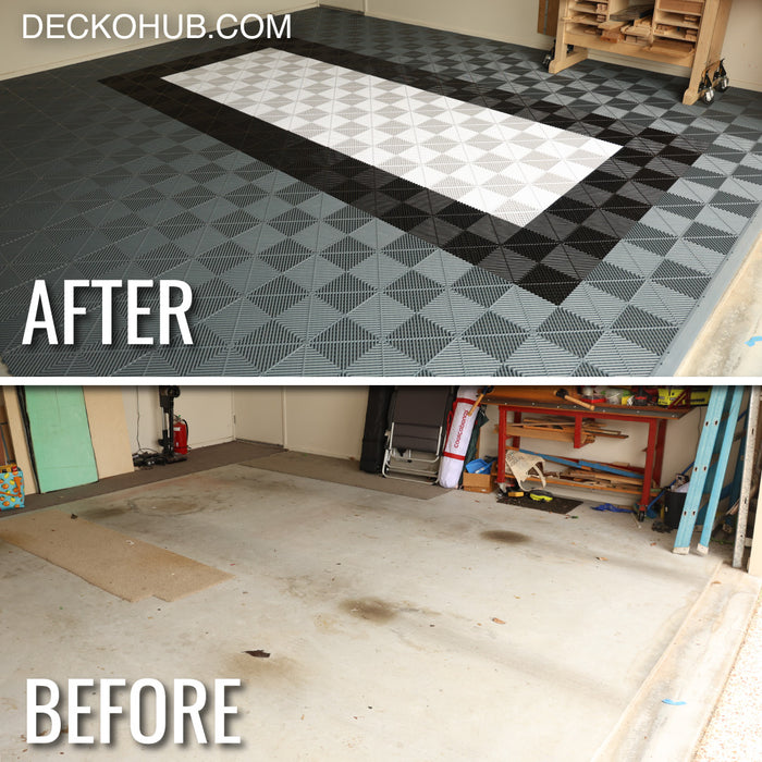 Garage Tile - <b>GREY</b> - Interlocking Polypropylene Flooring | DECKO <b>DURANTE</b> (400x400x18 mm tile)