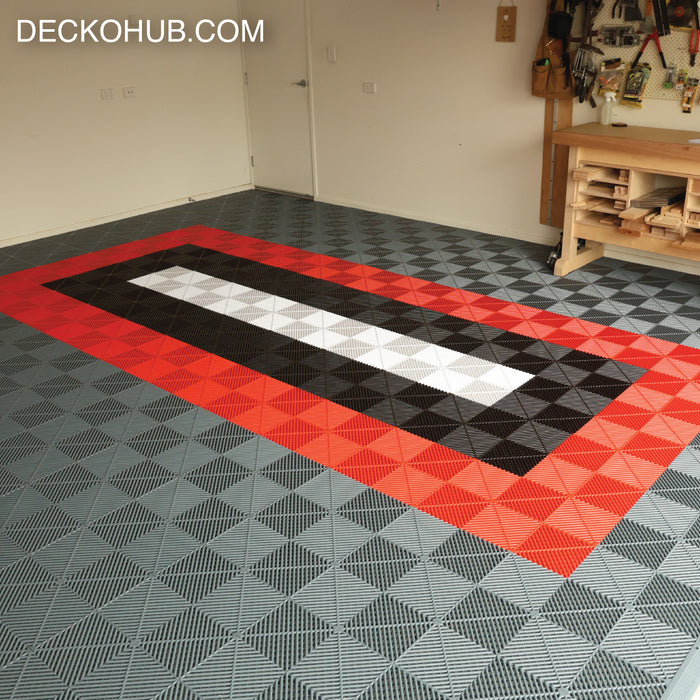 Garage Tile - <b>GREY</b> - Interlocking Polypropylene Flooring | DECKO <b>DURANTE</b> (400x400x18 mm tile)