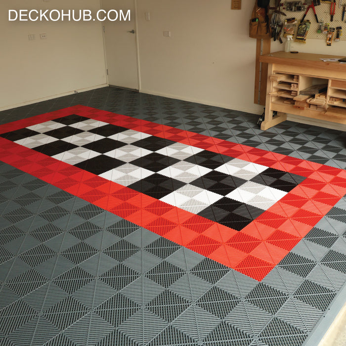 Garage Tile - <b>RED</b> - Interlocking Polypropylene Flooring | DECKO <b>DURANTE</b> (400x400x18 mm tile)