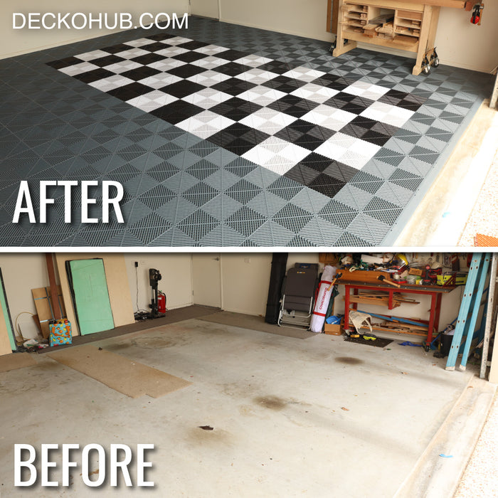 Garage Tile - Interlocking Polypropylene Flooring | DECKO <b>DURANTE</b> (400x400x18 mm tile) - <b>Select Color</b>