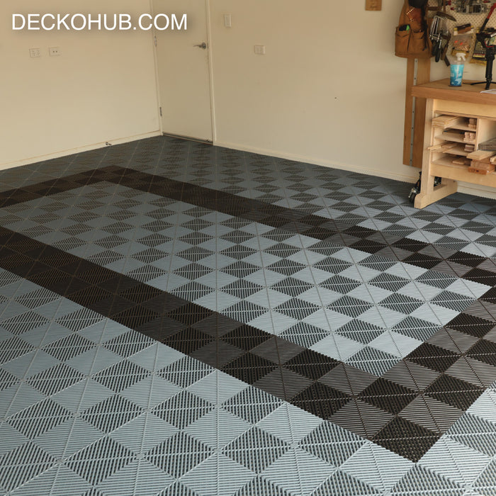 Garage Tile - <b>GREY</b> - Interlocking Polypropylene Flooring | DECKO <b>DURANTE</b> (400x400x18 mm tile)
