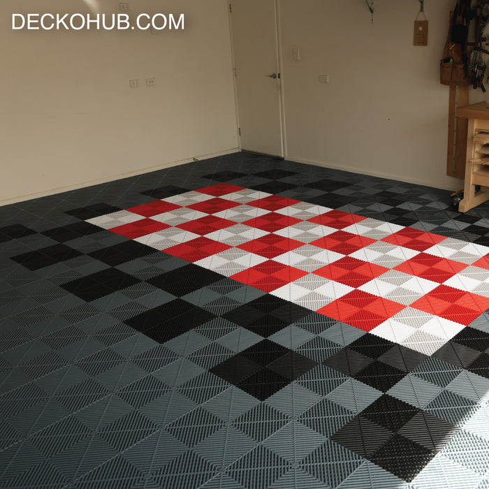 Garage Tile - <b>RED</b> - Interlocking Polypropylene Flooring | DECKO <b>DURANTE</b> (400x400x18 mm tile)