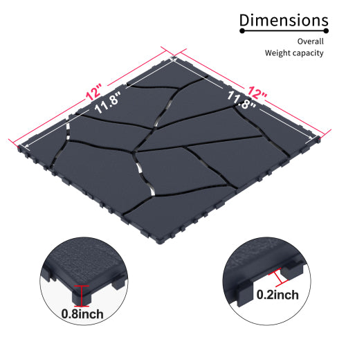 Deck Tiles - <b>GREYSTONE</b> - Interlocking PP Flooring, with Recycled Premium Polypropylene | DECKO Lite (304x304x20 mm tile) - (One Piece)