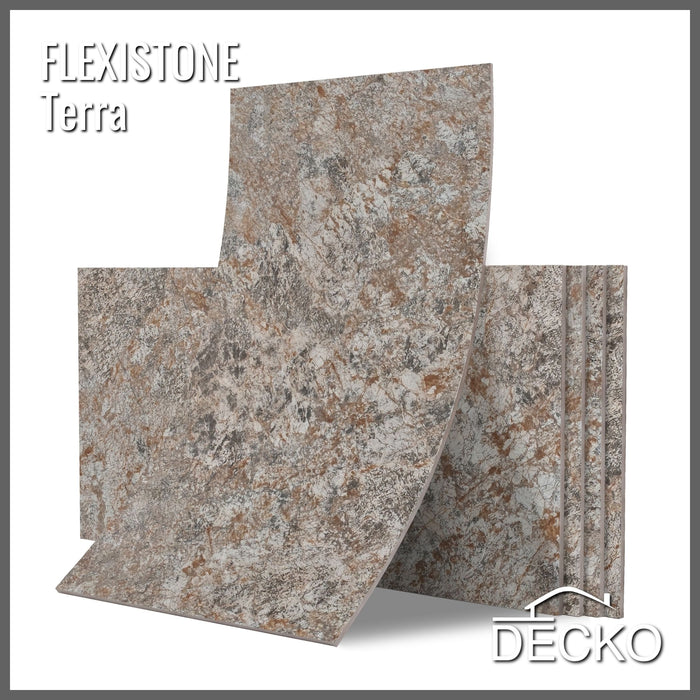 Flexible 3D Stone Wall Panels - GRANDE TERRA - Box of 5 serial panels (1200x600mm) 3.6m² coverage | DECKO Flexistone