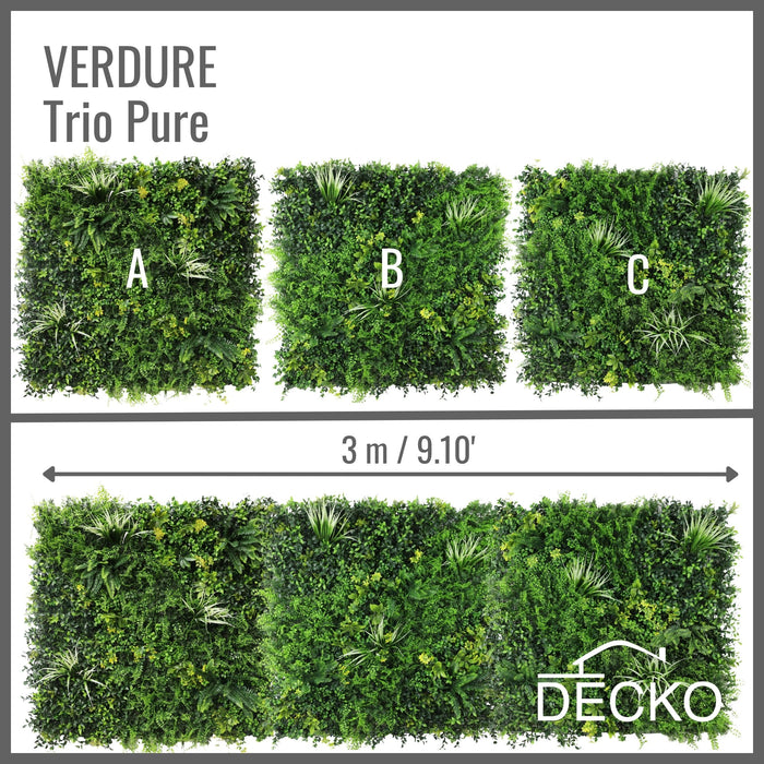 Artificial Plants Green Wall Panel - TRIO PURE - Box of 3 Panels - 1000x1000mm | DECKO VERDURE (3 m² /box)