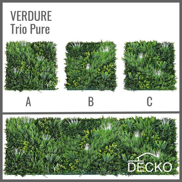 Artificial Plants Green Wall Panel - TRIO PURE - Box of 3 Panels - 1000x1000mm | DECKO VERDURE (3 m² /box)