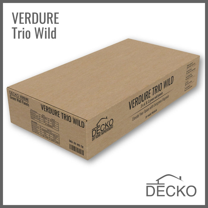 Artificial Plants Green Wall Panel - TRIO WILD - Box of 3 Panels - 1000x1000mm | DECKO VERDURE (3 m² /Box)