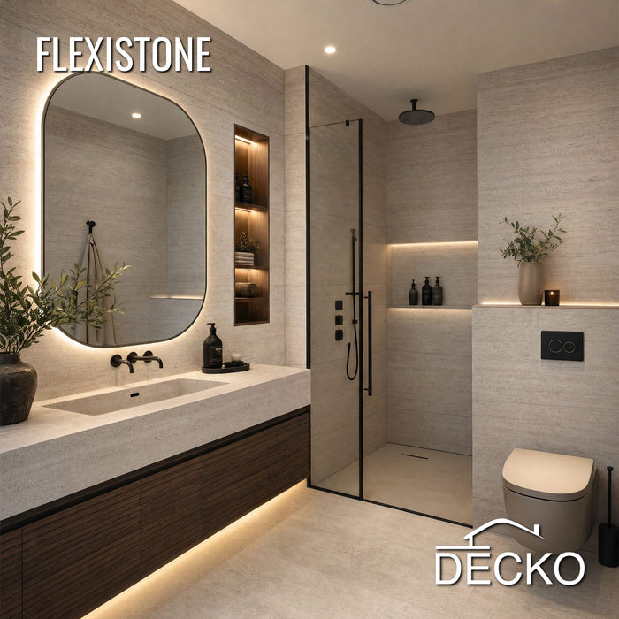 Flexible 3D Stone Wall Panels - GRANDE TRAVERTINO CREMA - Box of 6 panels (1200x600mm) 4.32m² coverage | DECKO Flexistone (Copy)