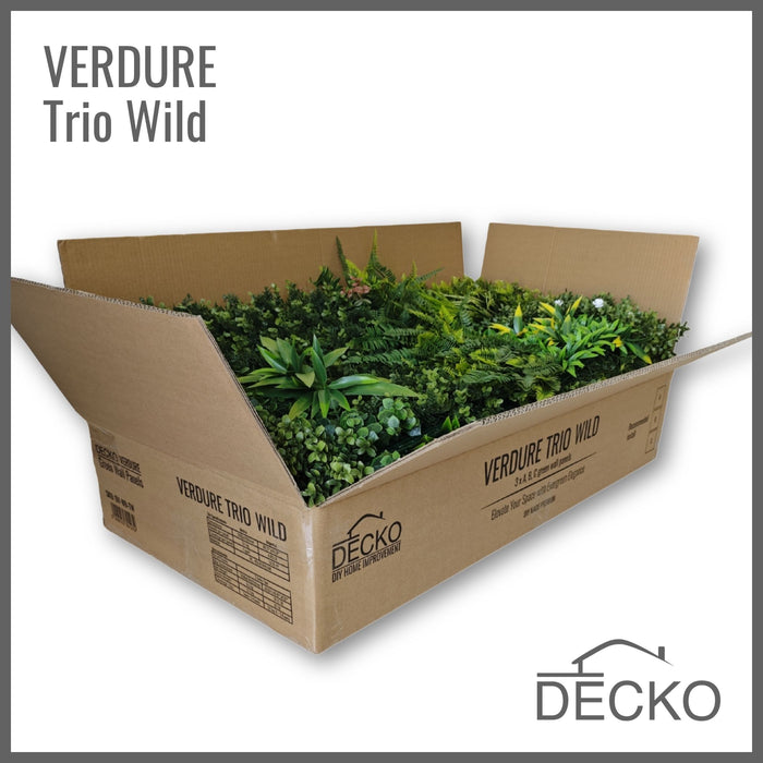 Artificial Plants Green Wall Panel - TRIO WILD - Box of 3 Panels - 1000x1000mm | DECKO VERDURE (3 m² /Box)