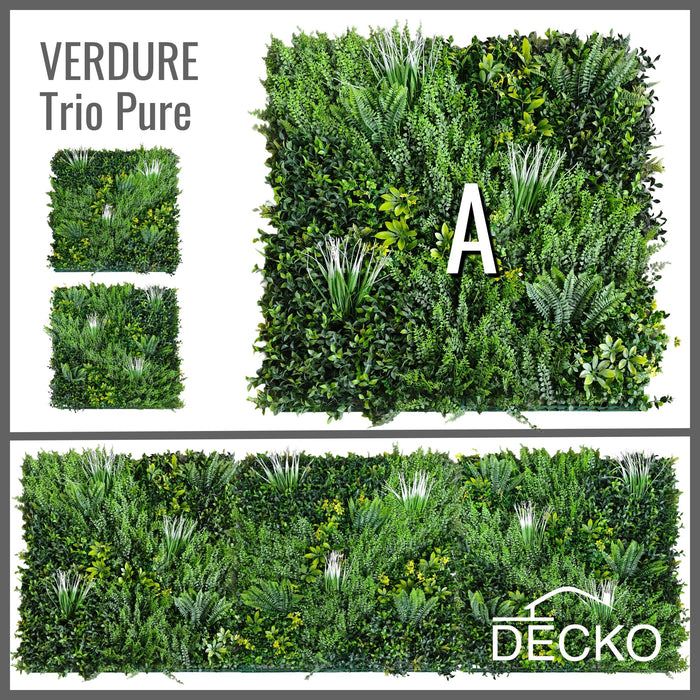 Artificial Plants Green Wall Panel - TRIO PURE - Box of 3 Panels - 1000x1000mm | DECKO VERDURE (3 m² /box)