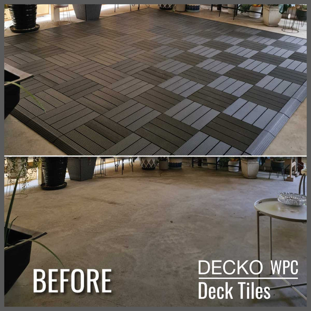 Official DECKO Australia website photography of before and after charcoal tiles