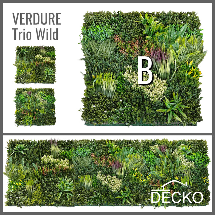 Artificial Plants Green Wall Panel - TRIO WILD - Box of 3 Panels - 1000x1000mm | DECKO VERDURE (3 m² /Box)