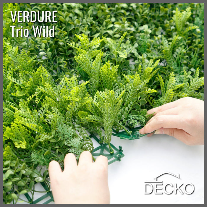 Artificial Plants Green Wall Panel - TRIO WILD - Box of 3 Panels - 1000x1000mm | DECKO VERDURE (3 m² /Box)