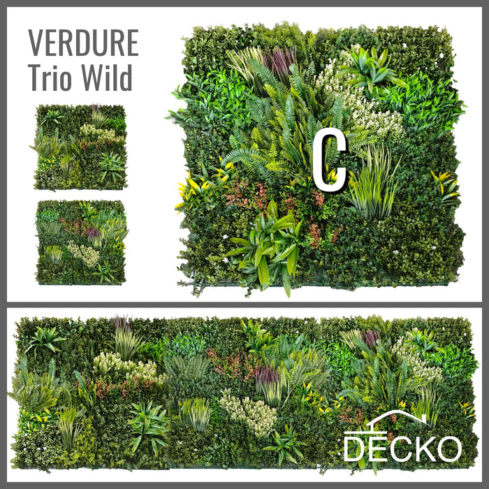 Artificial Plants Green Wall Panel - TRIO WILD - Box of 3 Panels - 1000x1000mm | DECKO VERDURE (3 m² /Box)
