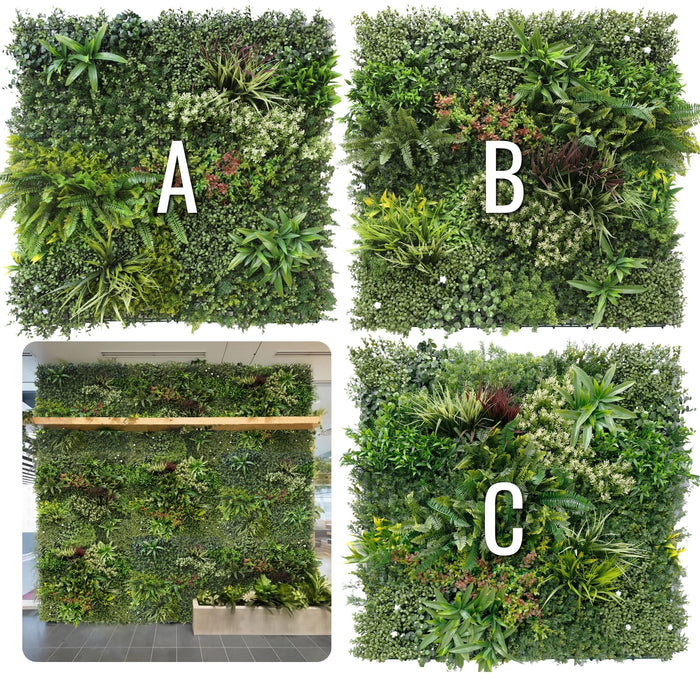 Artificial Plants Green Wall Panel - TRIO WILD - Box of 3 Panels - 1000x1000mm | DECKO VERDURE (3 m² /Box)