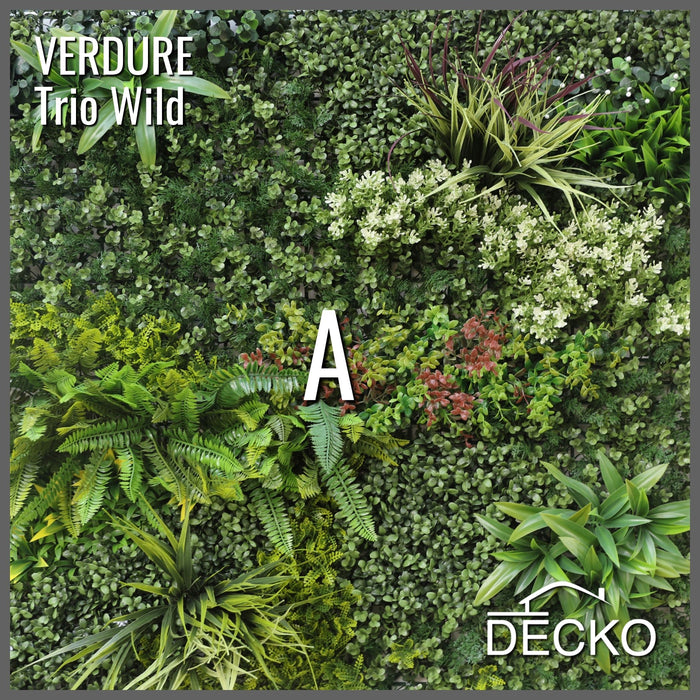 Artificial Plants Green Wall Panel - TRIO WILD - Box of 3 Panels - 1000x1000mm | DECKO VERDURE (3 m² /Box)