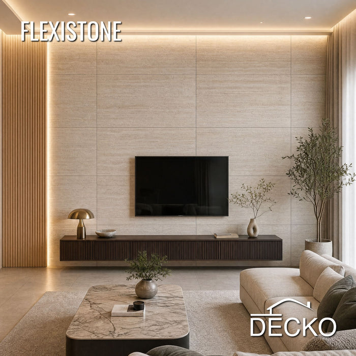 Flexible 3D Stone Wall Panels - GRANDE TRAVERTINO CREMA - Box of 6 panels (1200x600mm) 4.32m² coverage | DECKO Flexistone (Copy)