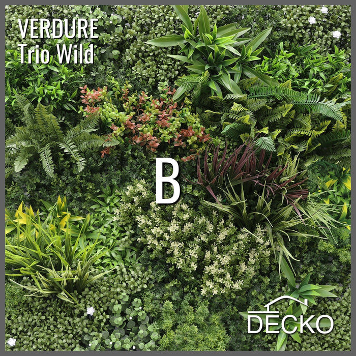 Artificial Plants Green Wall Panel - TRIO WILD - Box of 3 Panels - 1000x1000mm | DECKO VERDURE (3 m² /Box)