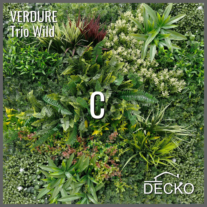 Artificial Plants Green Wall Panel - TRIO WILD - Box of 3 Panels - 1000x1000mm | DECKO VERDURE (3 m² /Box)