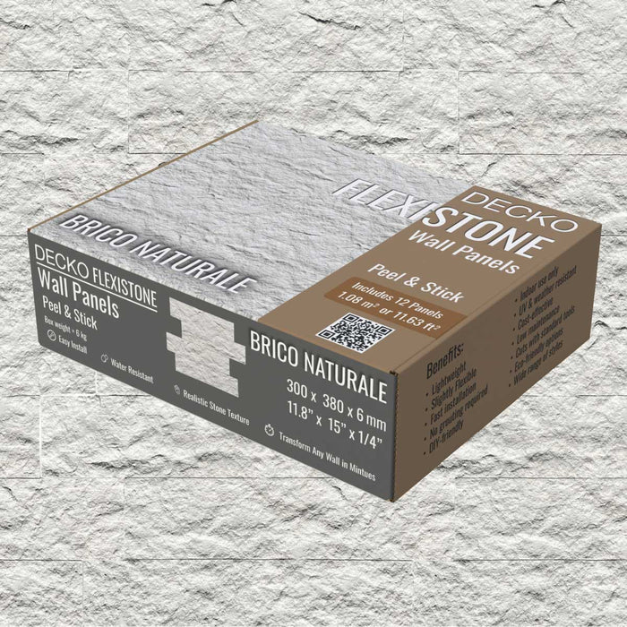 DECKO Flexistone Wall Panels - <b>BRICO NATURALE</b> - Box of 12 Interlocking Peel-and-Stick Panels