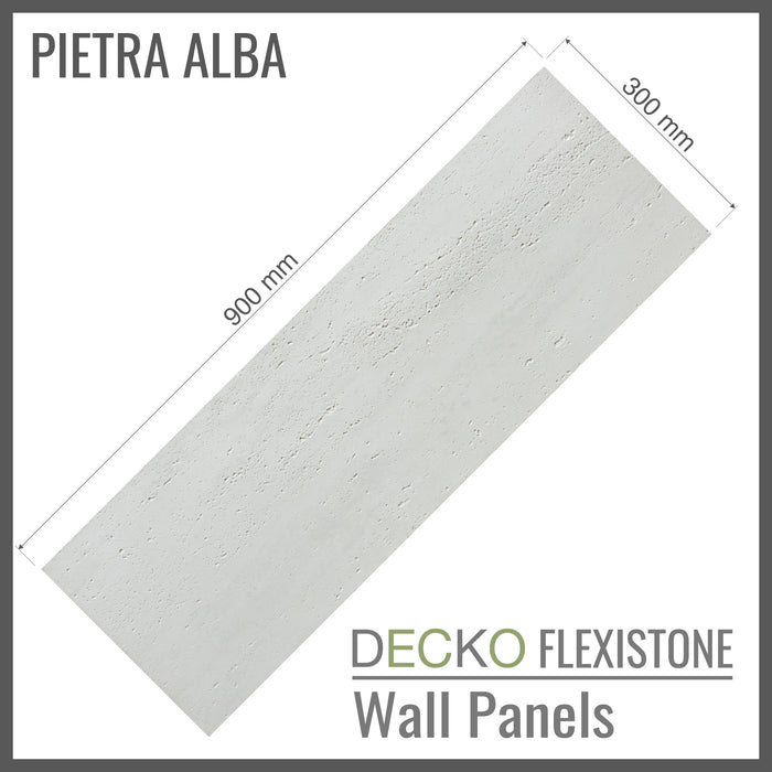 Decko Flexistone wall panel with dimensions and brand name on a white background
