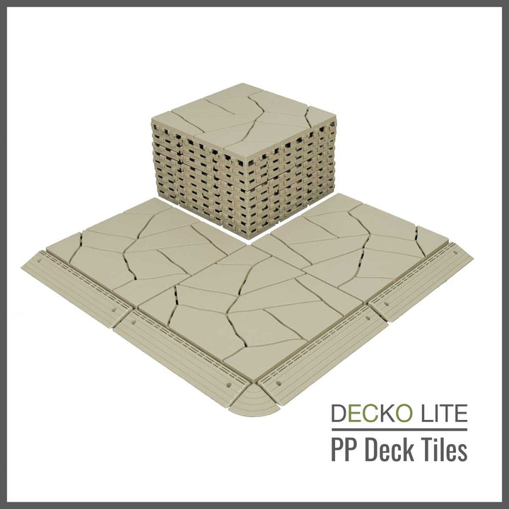 Deck Tiles - <b>BEIGESTONE</b> - Interlocking PP Flooring, with Recycled Premium Polypropylene | DECKO Lite (304x304x20 mm tile) - (One Piece)