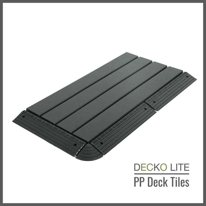 Deck Tiles <b>Ramp Edge</b> for Interlocking PP Flooring | DECKO Lite (304x60x20 mm) - Premium, with Recycled Polypropylene (One Piece)