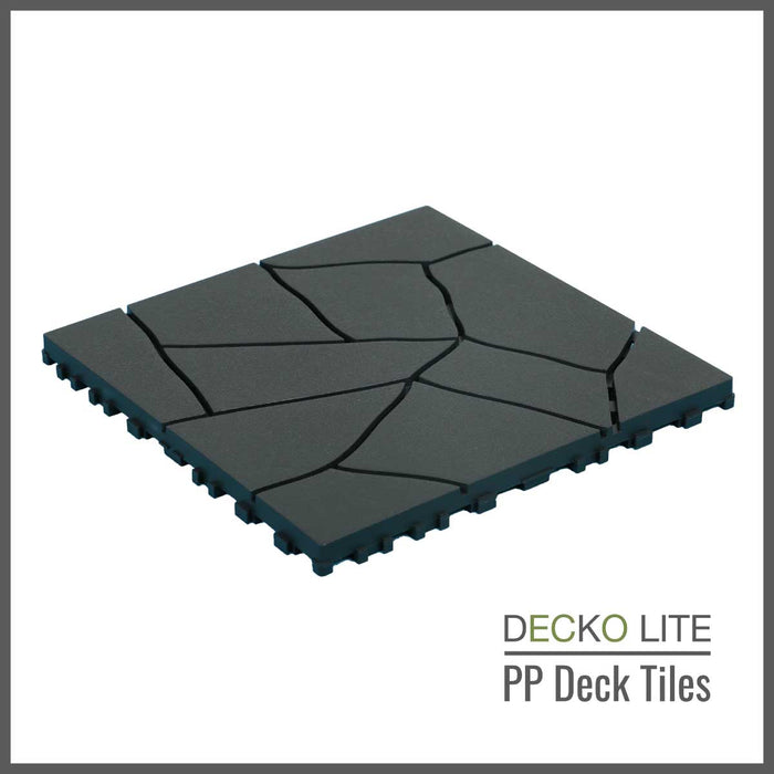 Deck Tiles - <b>GREYSTONE</b> - Interlocking PP Flooring, with Recycled Premium Polypropylene | DECKO Lite (304x304x20 mm tile) - (One Piece)