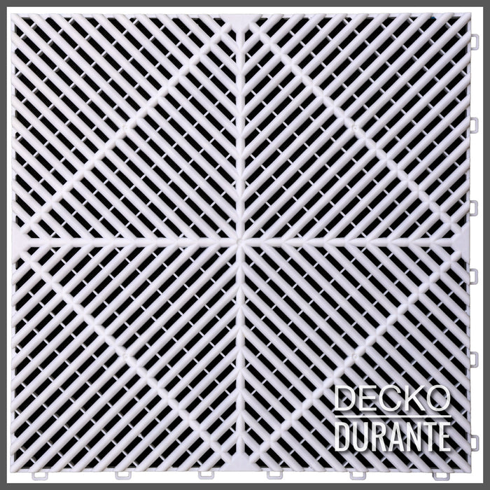 Garage Tile - <b>WHITE</b> - Interlocking Polypropylene Flooring | DECKO <b>DURANTE</b> (400x400x18 mm tile)
