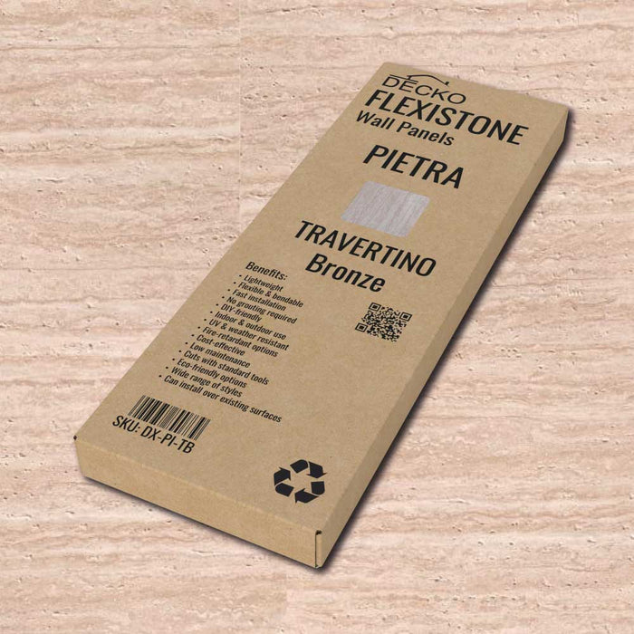 Flexible 3D Stone Wall Panels - PIETRA TRAVERTINO BRONZE - Box of 16 panels (900x300mm) 4.32m² coverage | DECKO Flexistone - (custom order only)