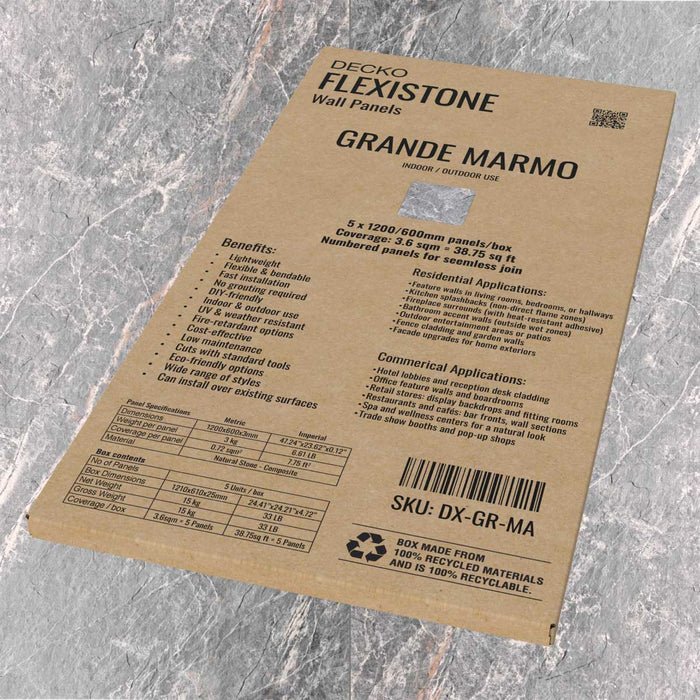 DECKO Flexistone Wall Panels - <b>GRANDE MARMO</b> - Box of 5 1200x600mm Panels