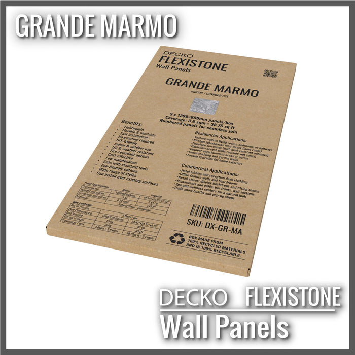 DECKO Flexistone Wall Panels - <b>GRANDE MARMO</b> - Box of 5 1200x600mm Panels