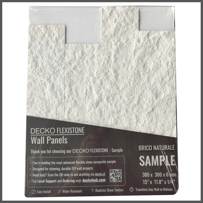 DECKO Flexistone Wall Panels - <b>BRICO NATURALE</b> - Box of 12 Interlocking Peel-and-Stick Panels
