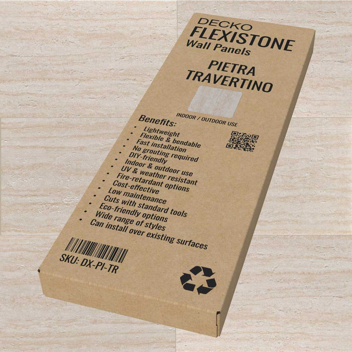 DECKO Flexistone Wall Panels - <b>PIETRA TRAVERTINO</b> - Box of 300x900mm flexible stone panels