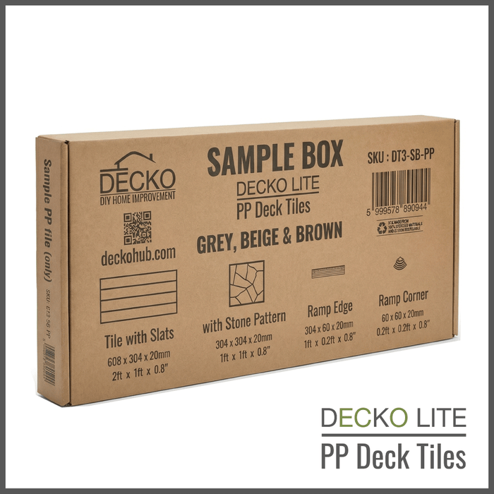 <b>SAMPLE PACK</b> of Deck Tiles, Ramp Edges and Corners - Interlocking PP Flooring | DECKO Lite - Free Shipping